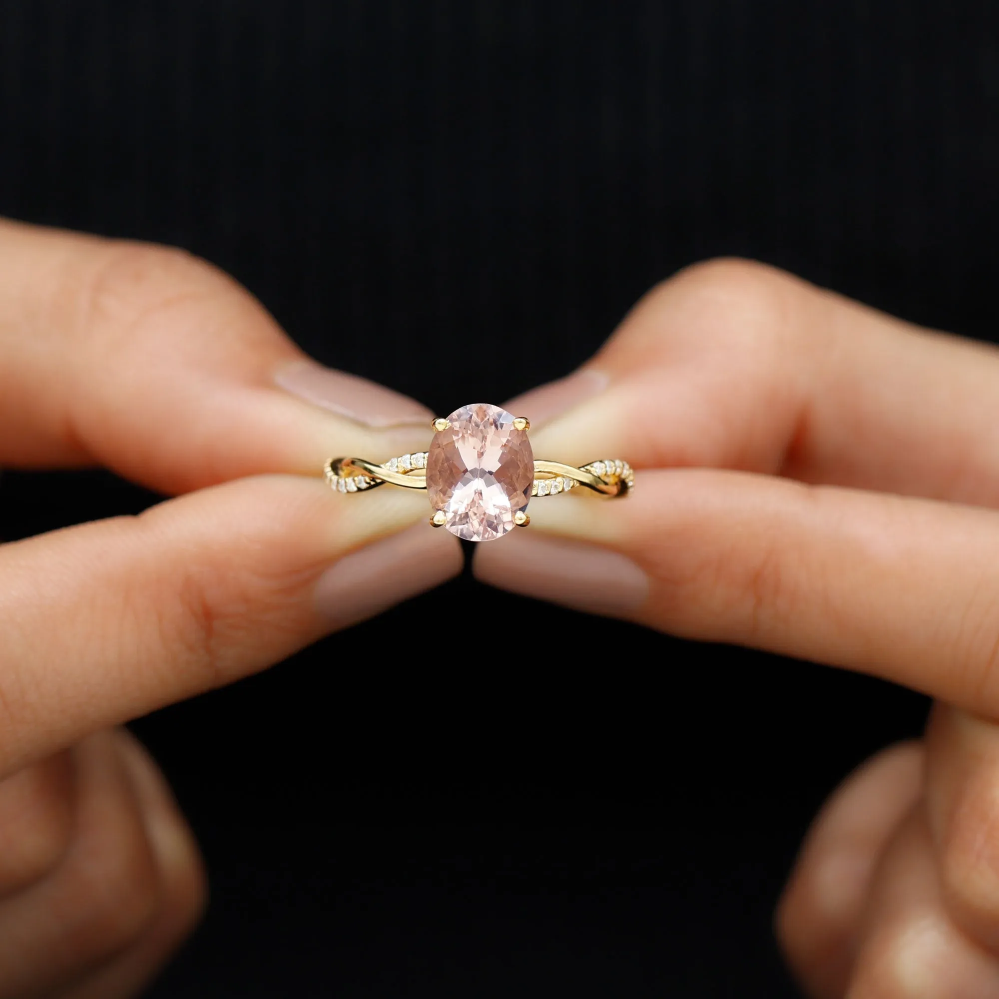 Solitaire Morganite Engagement Ring with Braided Diamond