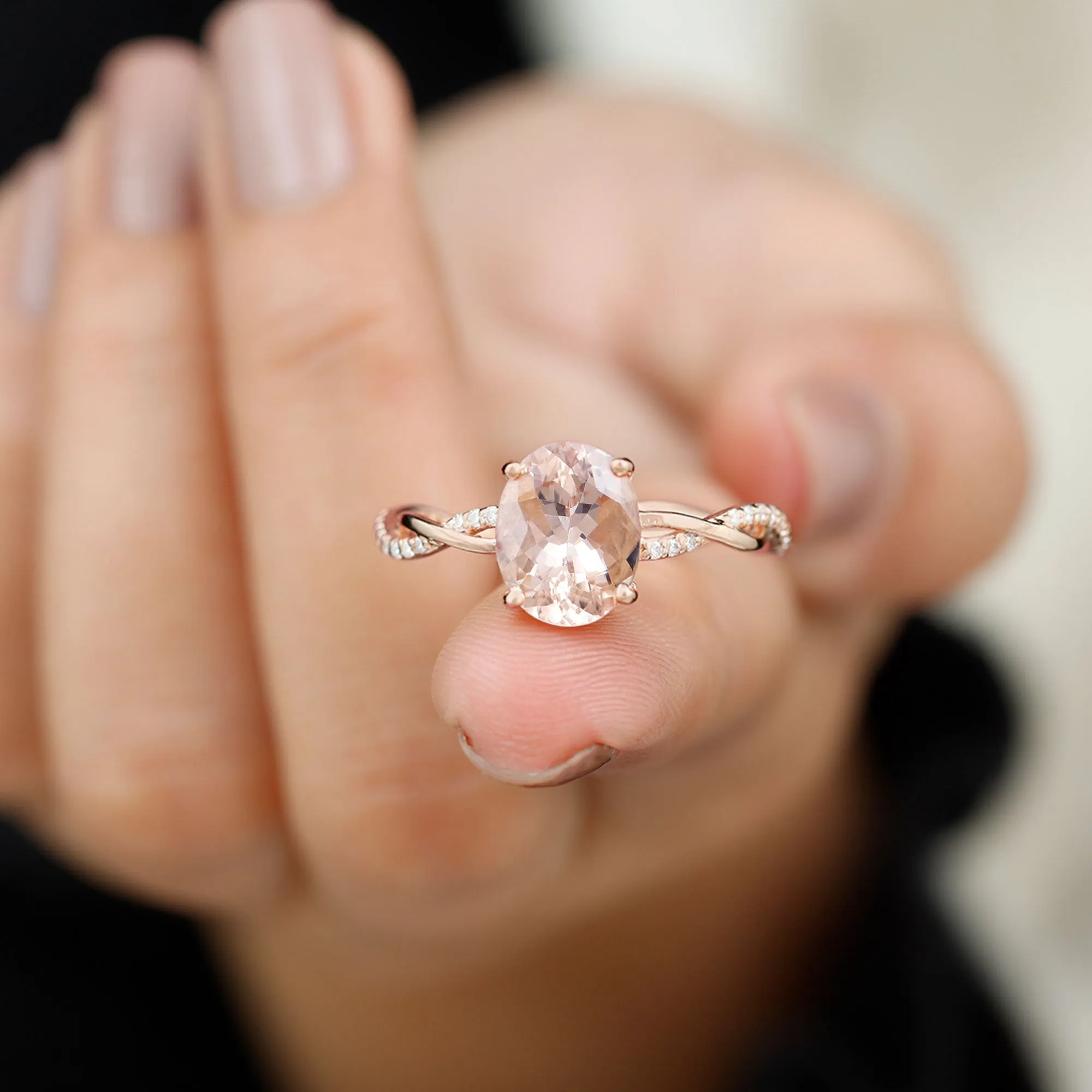 Solitaire Morganite Engagement Ring with Braided Diamond