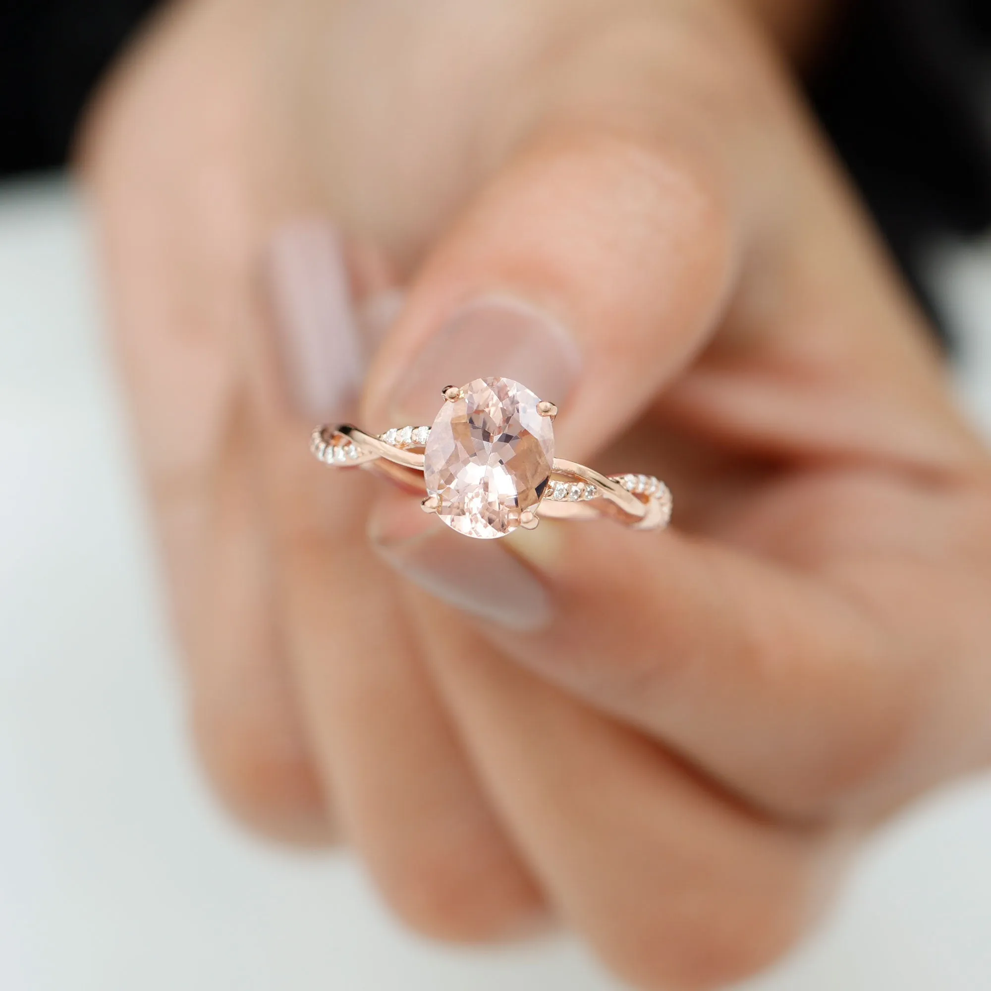 Solitaire Morganite Engagement Ring with Braided Diamond