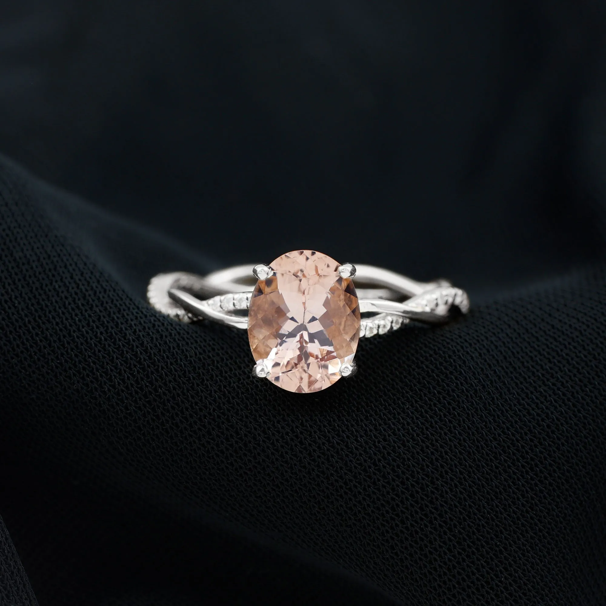 Solitaire Morganite Engagement Ring with Braided Diamond