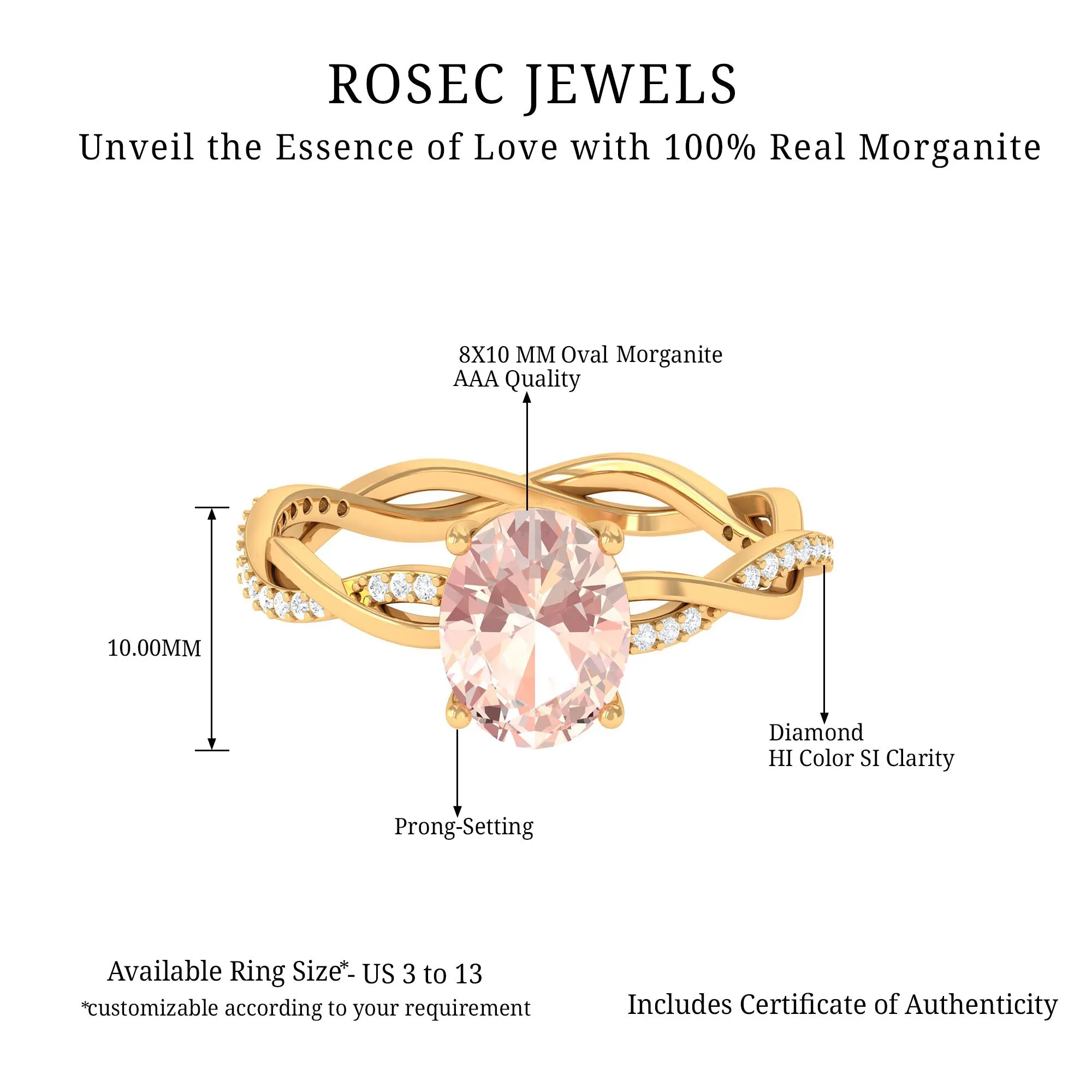 Solitaire Morganite Engagement Ring with Braided Diamond