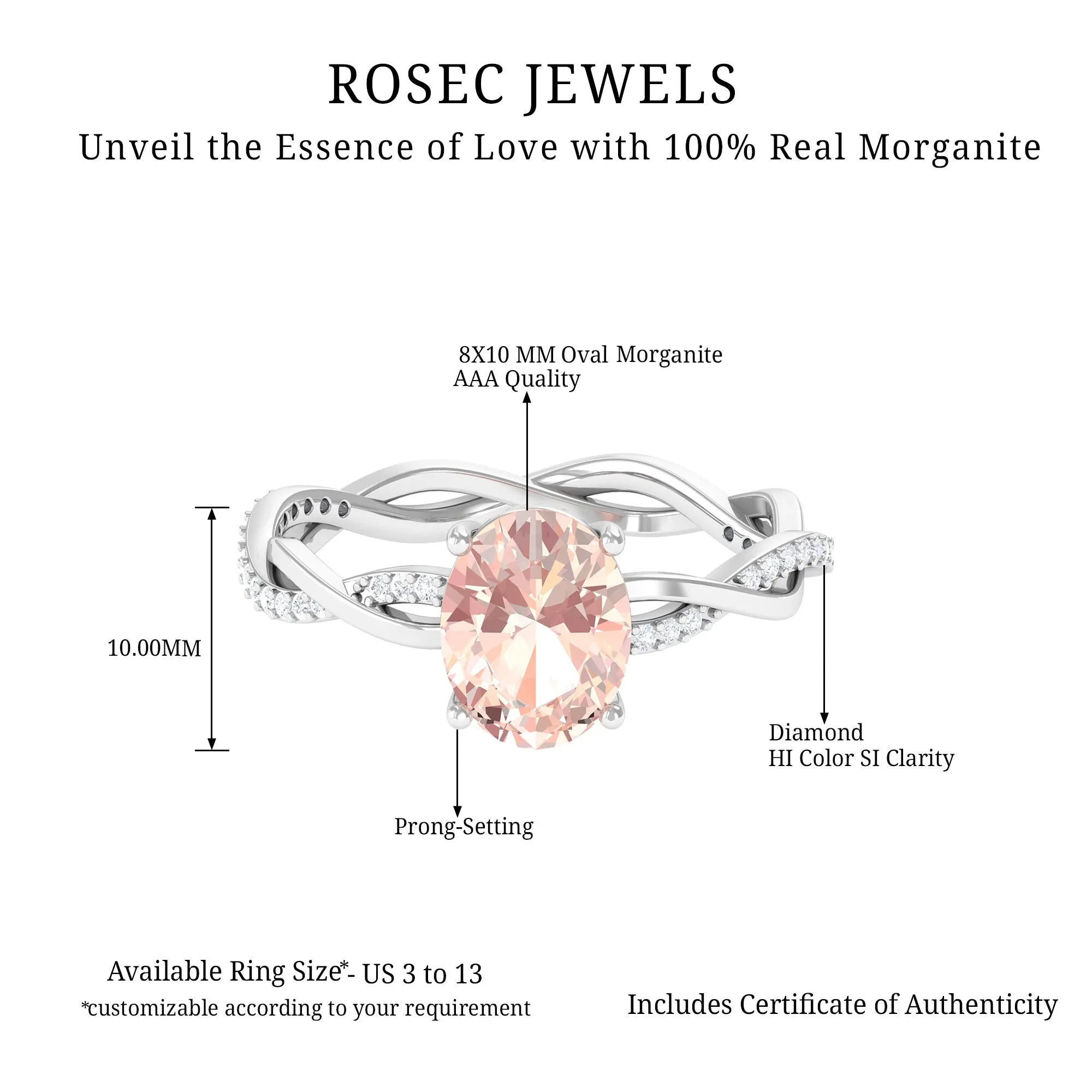 Solitaire Morganite Engagement Ring with Braided Diamond
