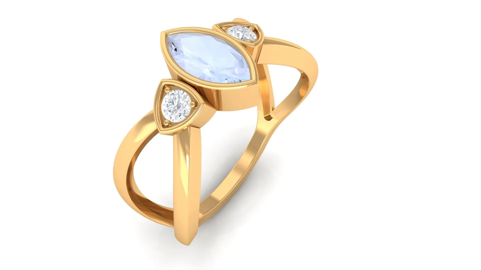 Split Shank Moonstone Solitaire Ring with Diamond