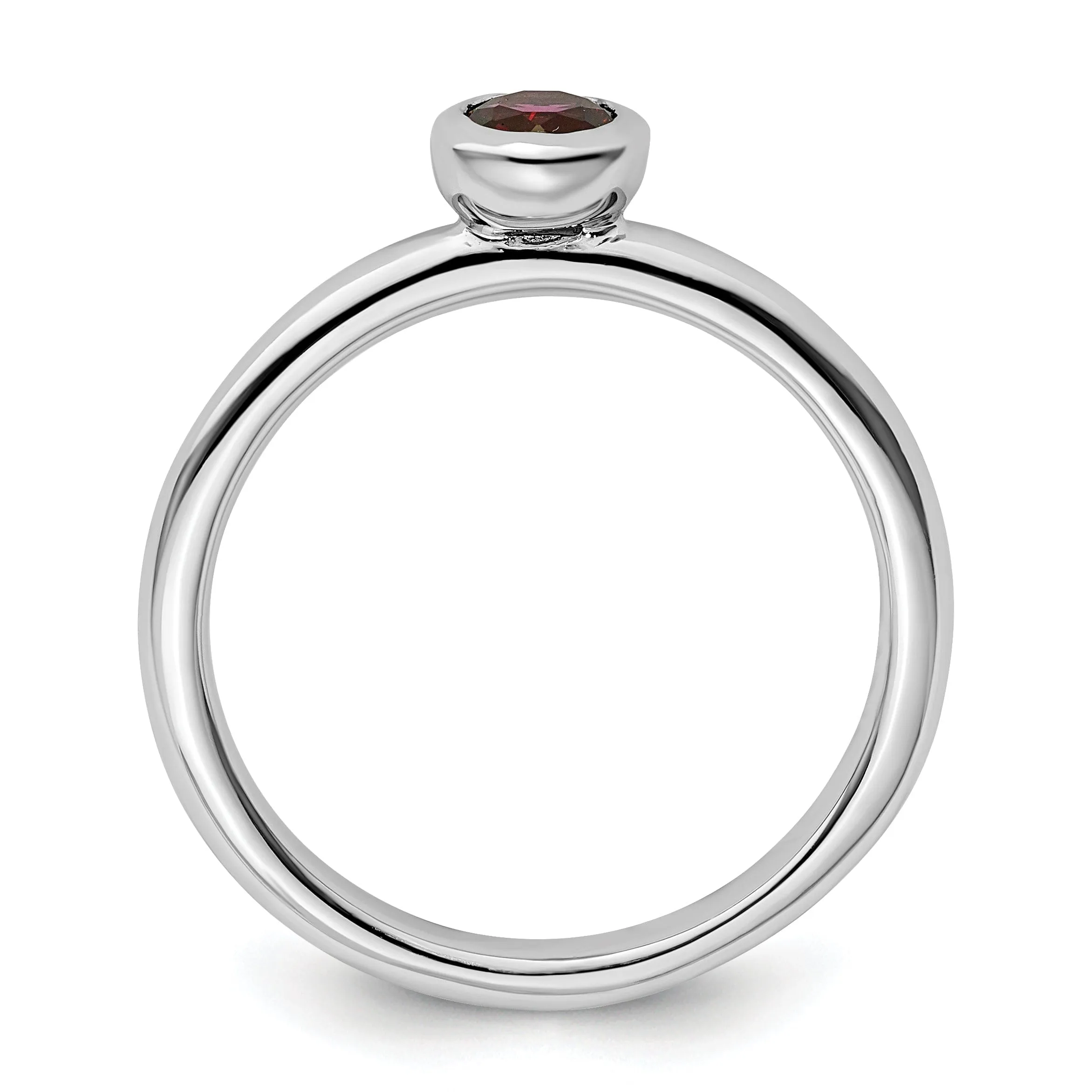 Sterling Silver Low Round Rhodolite Garnet Ring