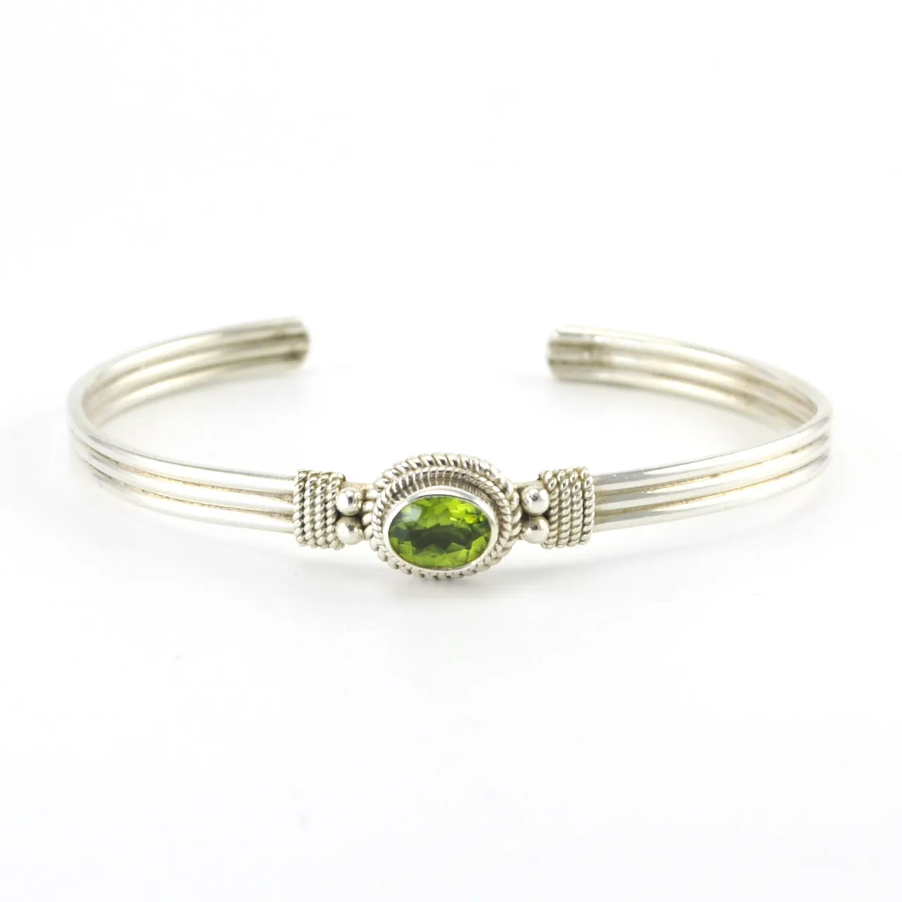 Sterling Silver Peridot Oval Cuff Bracelet
