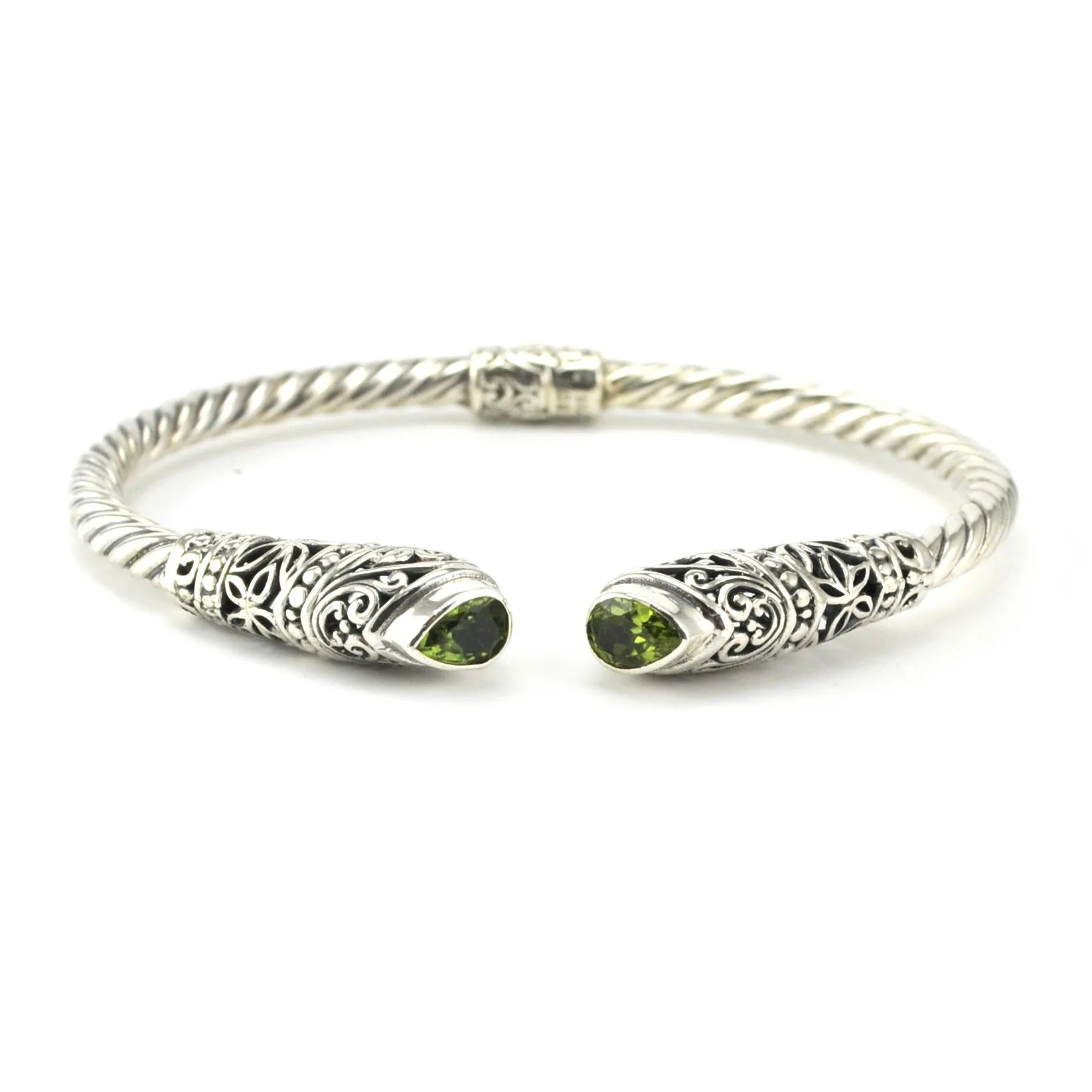 Sterling Silver Peridot Tear Hinged Cuff Bracelet