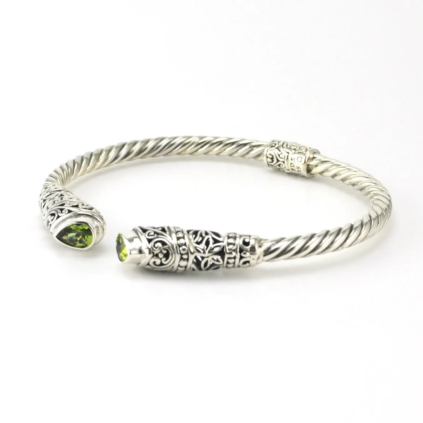 Sterling Silver Peridot Tear Hinged Cuff Bracelet