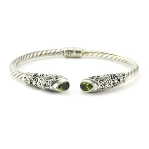 Sterling Silver Peridot Tear Hinged Cuff Bracelet