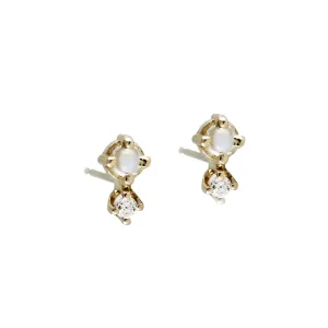 TINY MOONSTONE AND DIAMOND STUD