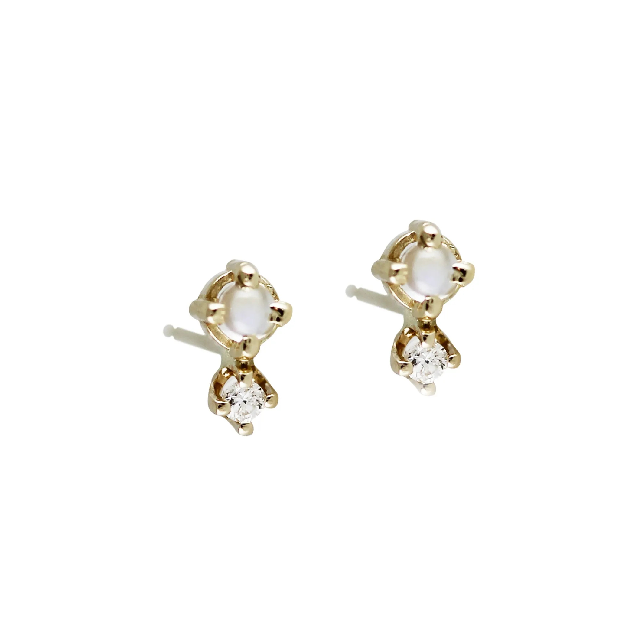 TINY MOONSTONE AND DIAMOND STUD