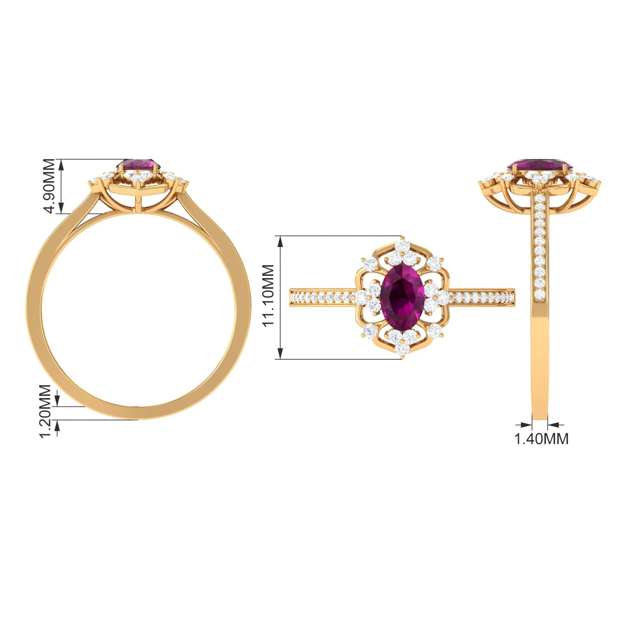Vintage Style Rhodolite and Diamond Flower Engagement Ring