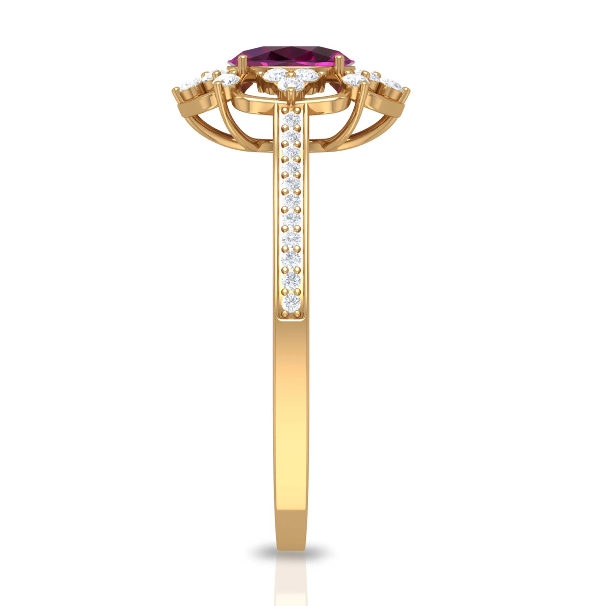 Vintage Style Rhodolite and Diamond Flower Engagement Ring