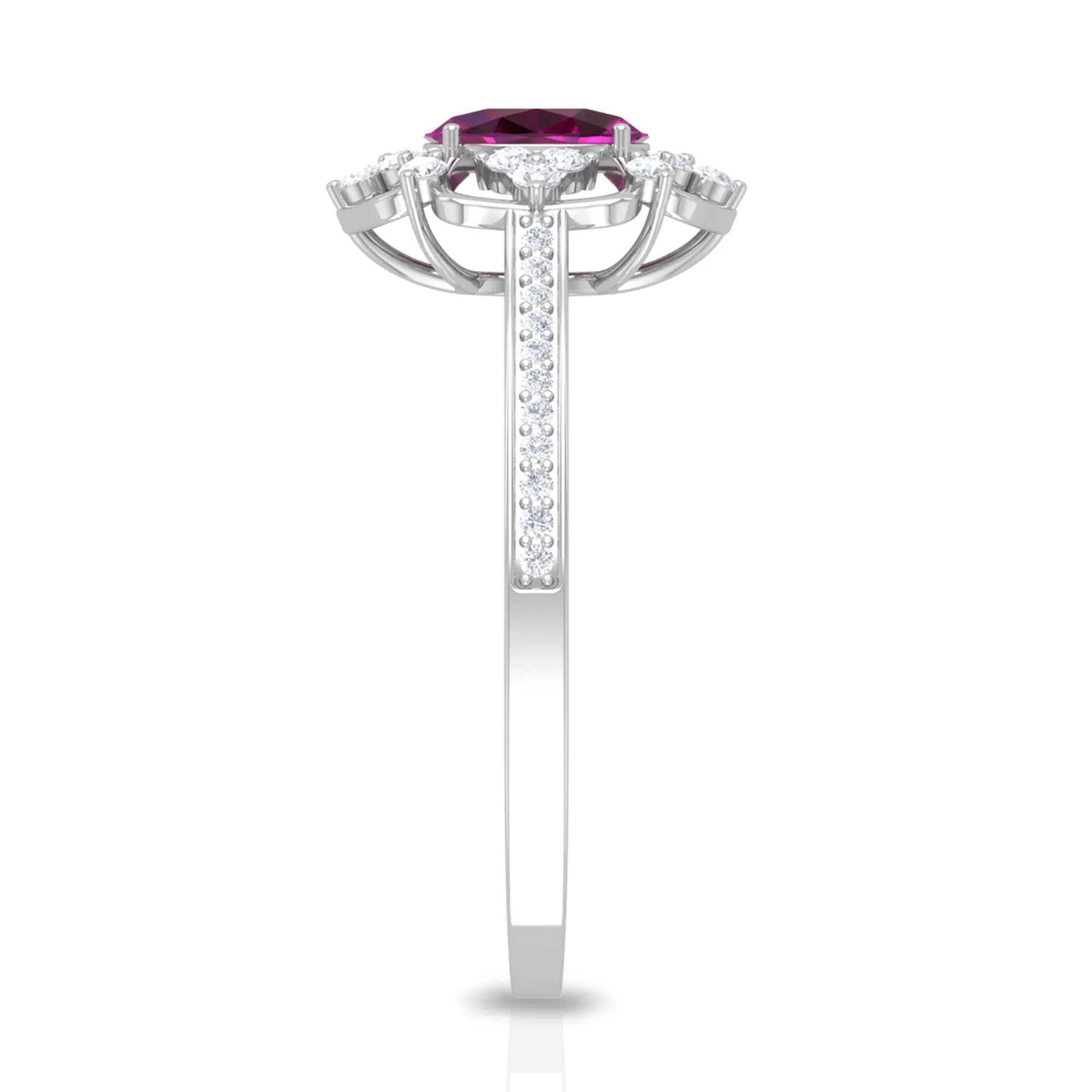 Vintage Style Rhodolite and Diamond Flower Engagement Ring