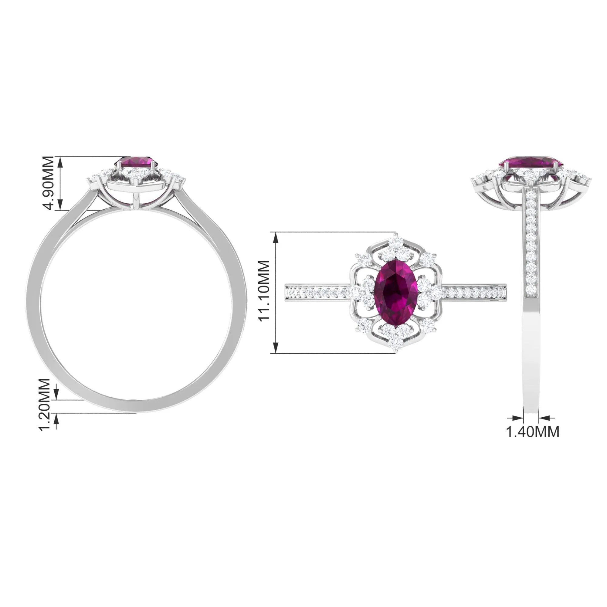 Vintage Style Rhodolite and Diamond Flower Engagement Ring