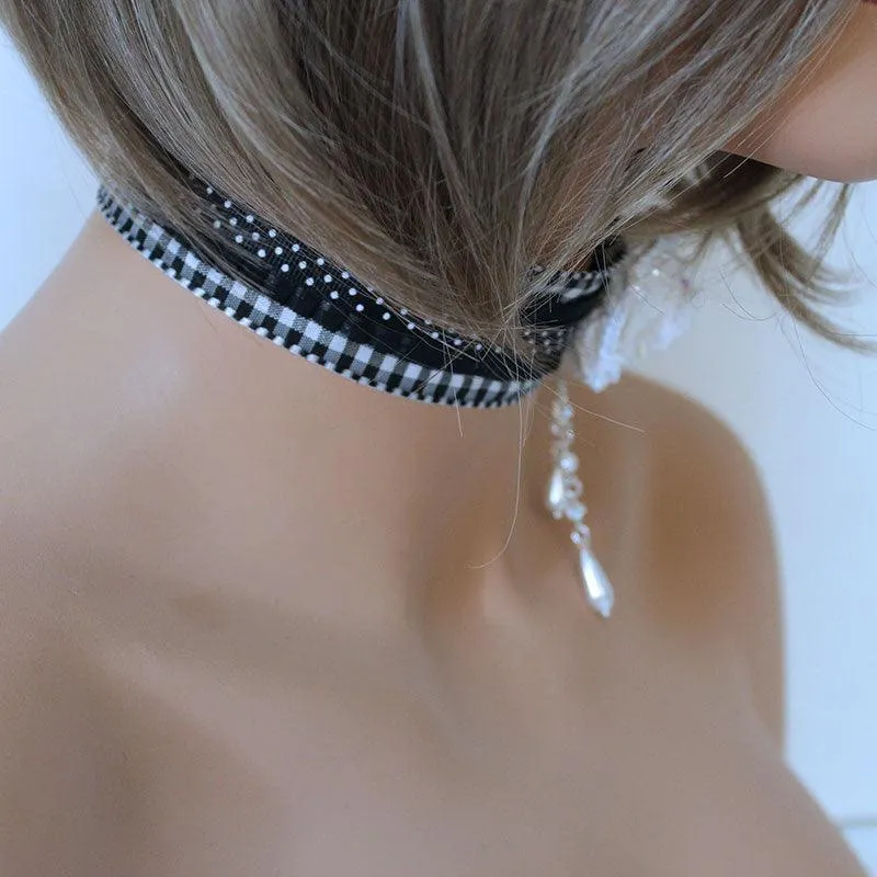 White Rose Black Victorian Choker